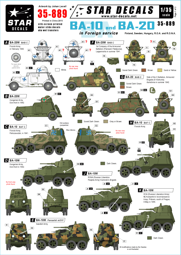 Star Decals 35-889 BA-10 et BA-20 en service à l'étranger 1/35