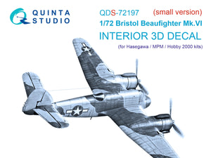 Quinta Studio QDS-72197 Bristol Beaufighter Mk.VI 3D-Printed &amp;amp; colored Interior on decal paper (Hasegawa/MPM/Hobby2000) (small version) 1/72