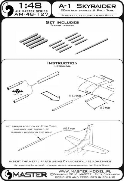 Master AM-48-127 A-1 Skyraider - 20mm cannon barrels and Pitot Tube 1/48 – immagine 4