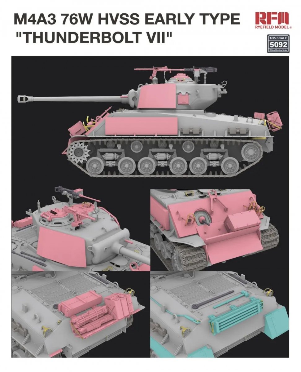Rye Field Model 5092 M4A3 76W HVSS Early Type &amp;quot;Thunderbolt VII&amp;quot; 1/35 – immagine 2