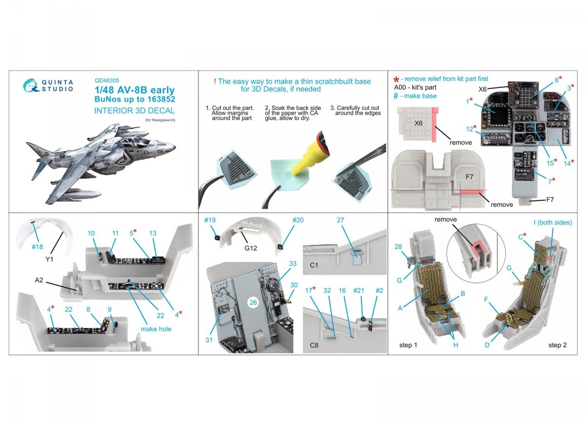 Quinta Studio QD48305 AV-8B Early 3D-Printed &amp;amp; colored Interior on decal paper (Hasegawa) 1/48 – obrázek 10