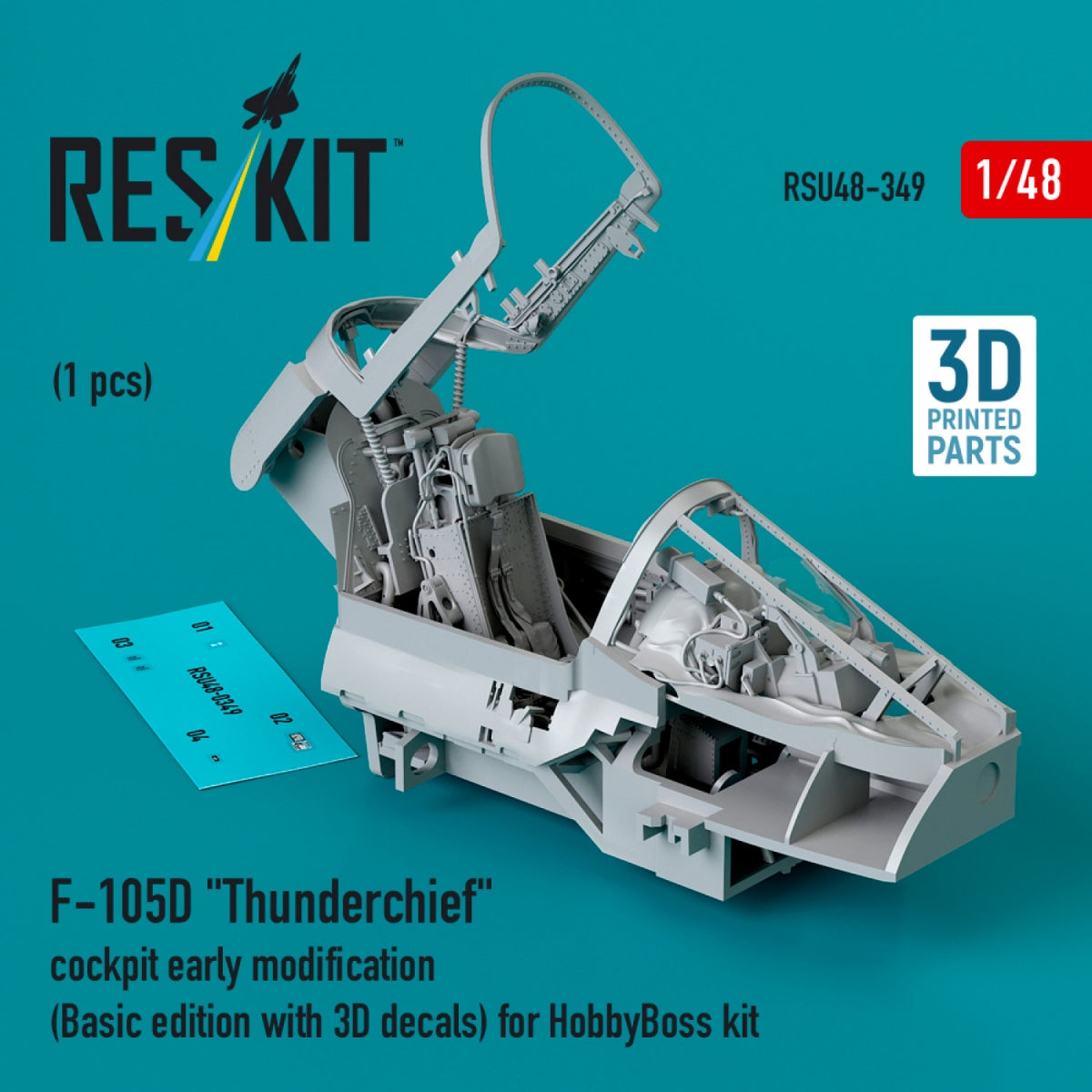 RESKIT RSU48-0349 F-105D &amp;quot;Thunderchief&amp;quot; cockpit early modification (Basic edition with 3D decals) for HobbyBoss kit (3D Printed) 1/48 – image 2