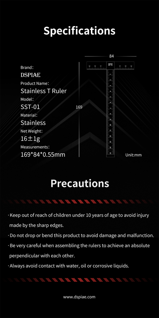 DSPIAE SST-01 Stainless Steel T-Ruler – image 9
