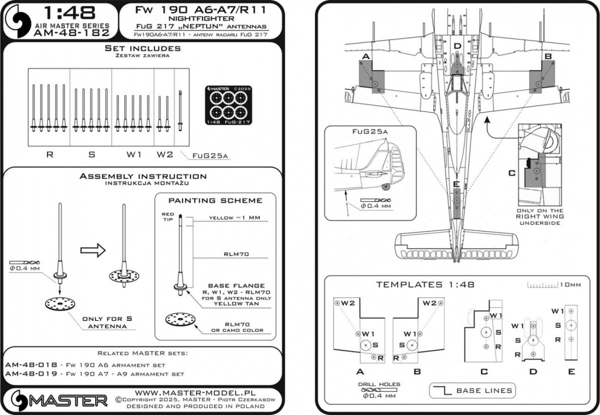 Master AM-48-182 Fw 190 A6-A7/R11 Nightfighter - anteny FuG217 "Neptun" 1/48
