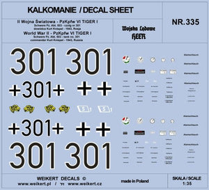 Weikert Decals DEC335 PzKpfw VI TIGER - Schwere Pz. Abt. 503 - tank no. 301 - commander Kurt Knispel - 1943, Russia 1/35