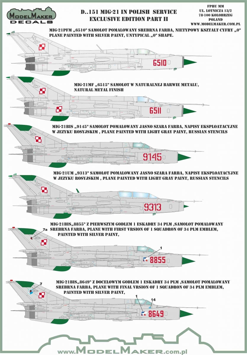 ModelMaker Decals D48151 MiG-21 in Polish service exclusive edition part II 1/48 – image 2