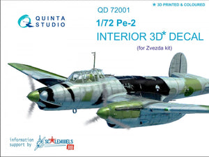 Quinta Studio QD72001 Pe-2 3D-Printed &amp;amp; colored Interior on decal paper (for 7283 Zvezda kit) 1/72