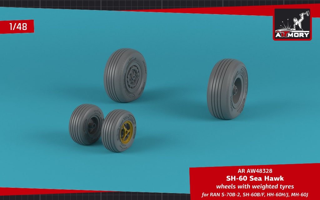 Armory Models AW48328 SH-60 Seahawk wheels w/ weighted tires 1/48 – image 3
