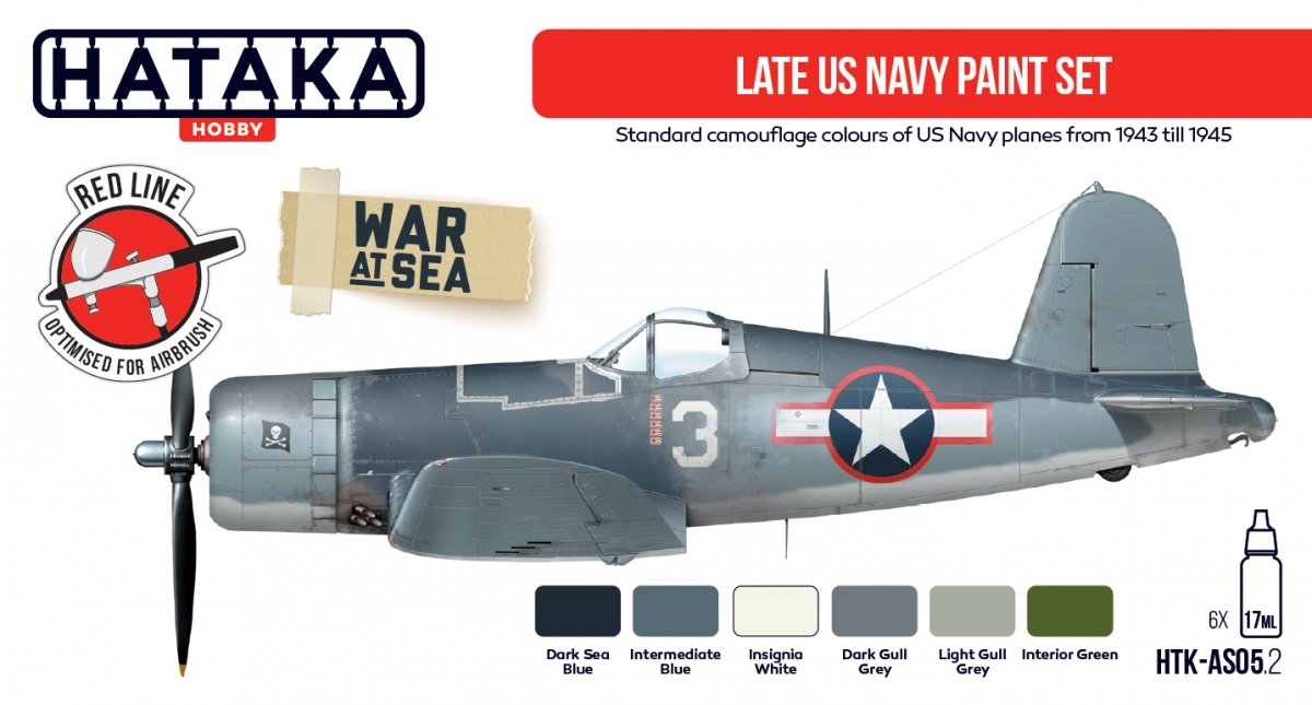 Coffret de peinture Hataka HTK-AS05.2 Late US Navy, 6 x 17 ml