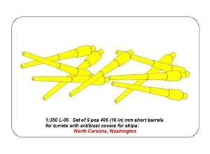 Aber 350L-06 Set of 9pcs 406mm short barrels for US ships for turrets without antiblast covers: North Carolina, Washington 1/350 – obrázek 6