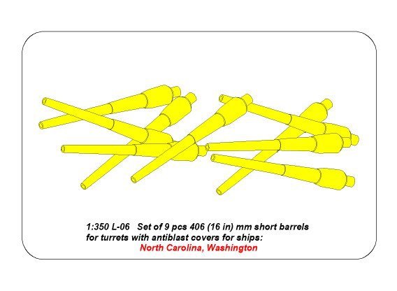 Aber 350L-06 Set of 9pcs 406mm short barrels for US ships for turrets without antiblast covers: North Carolina, Washington 1/350 – obrázek 6