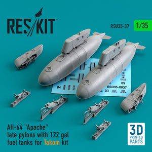 RESKIT RSU35-0037 AH-64 &amp;quot;APACHE&amp;quot; LATE PYLONS WITH 122 GAL FUEL TANKS FOR TAKOM KIT (3D PRINTED) 1/35
