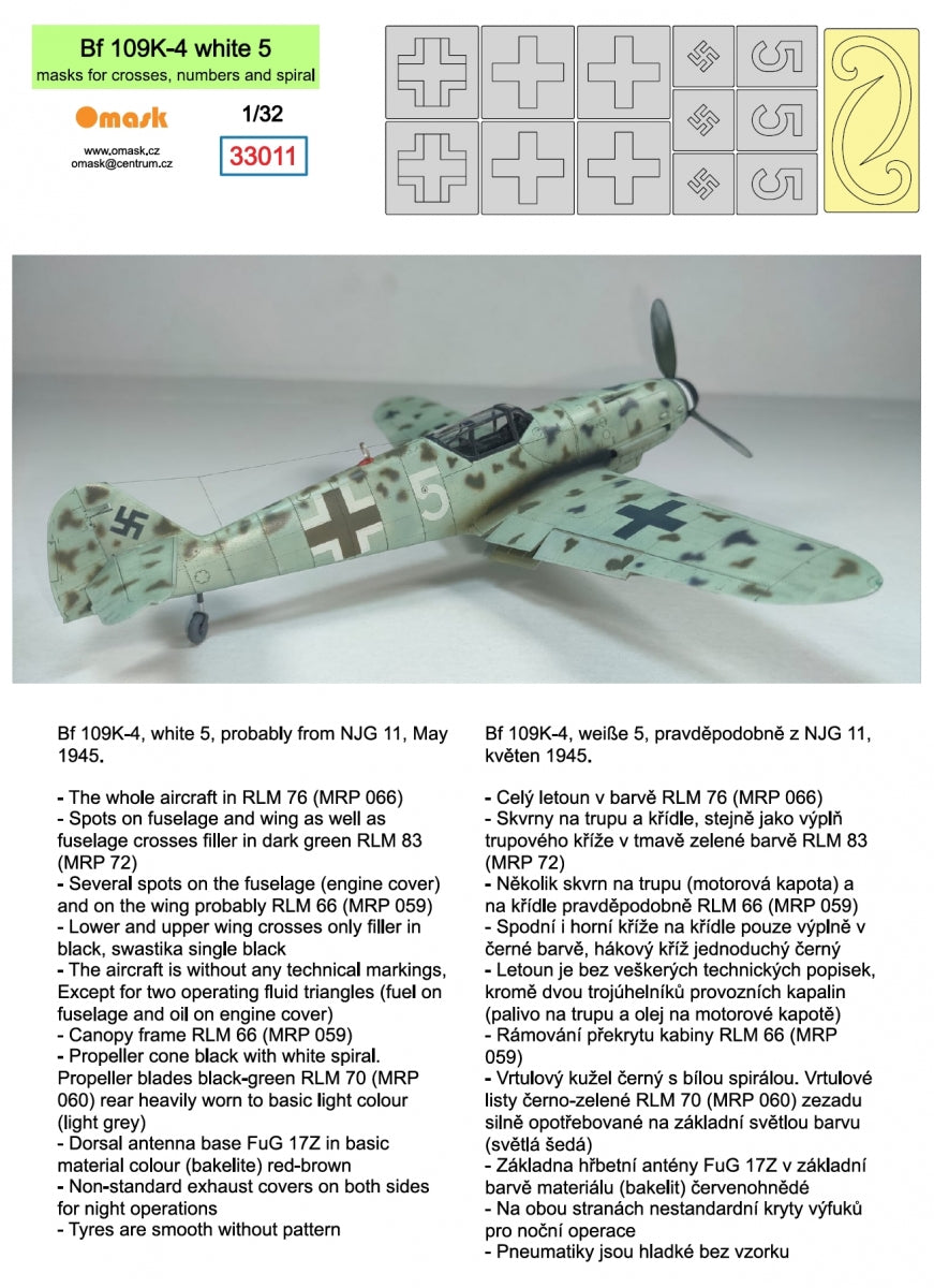 Omask 33011 Bf 109K-4 white 5 (masks for crosses, numbers and spiral) 1/32 – obrázek 2