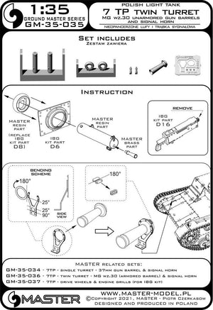 Master GM-35-035 Polish light tank 7TP - double turret - wz.30 heavy machine gun barrel (unarmored) and horn (for IBG set) 1/35 – Bild 15