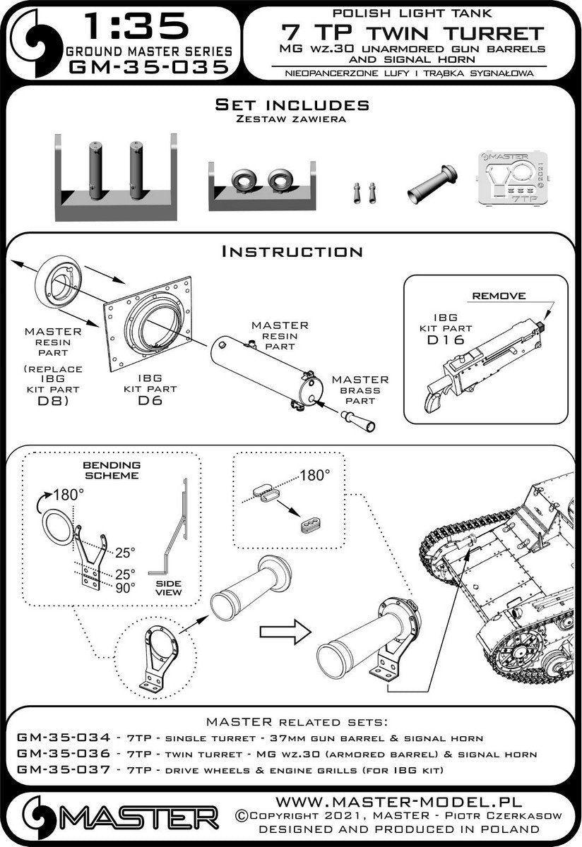 Master GM-35-035 Polish light tank 7TP - double turret - wz.30 heavy machine gun barrel (unarmored) and horn (for IBG set) 1/35 – Bild 15