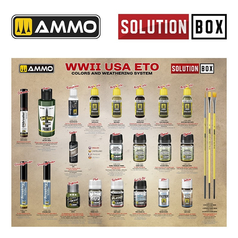 AMMO by Mig Jimenez 7728 SOLUTION BOX 22 – WWII USA ETO. Colors and Weathering System – immagine 3