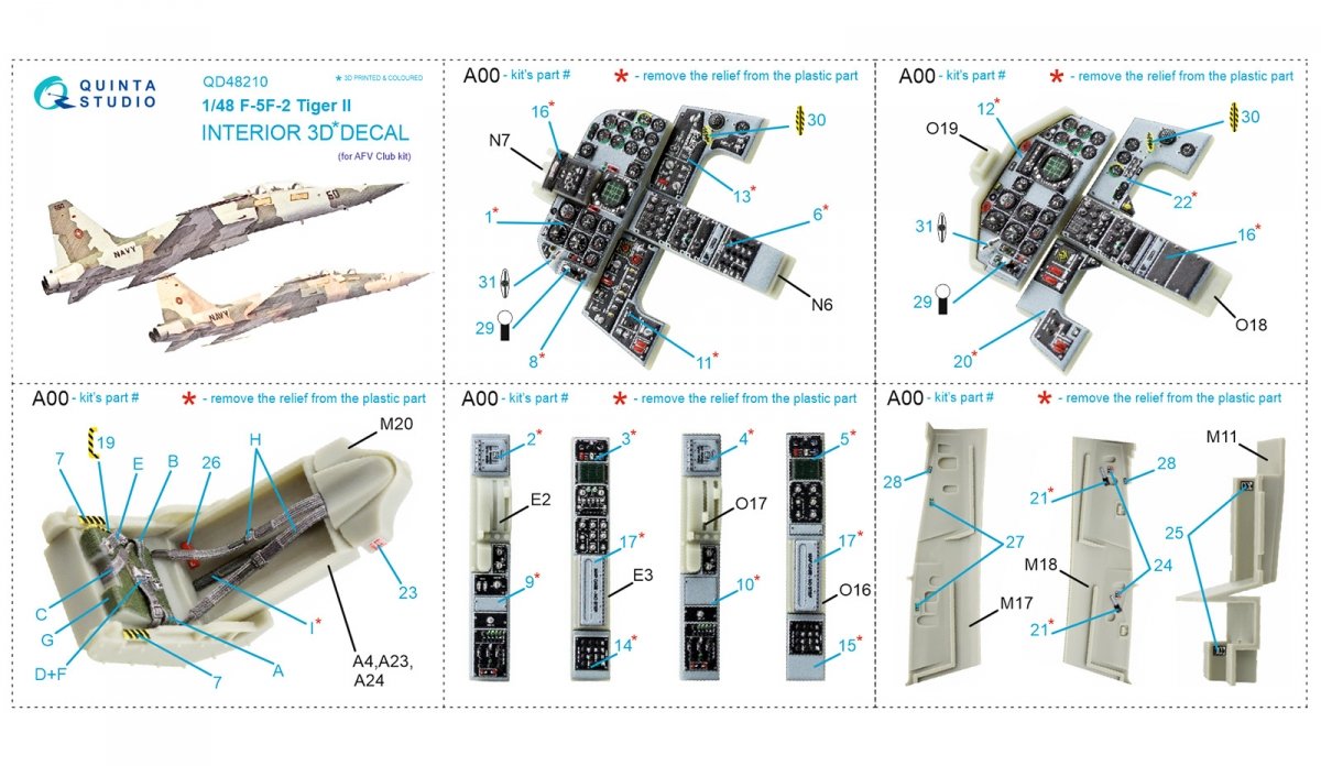 Quinta Studio QD48210 F-5F-2 3D-Printed &amp;amp; colored Interior on decal paper (AFV club) 1/48 – Bild 11