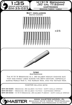 Master GM-35-023 M1919 Browning .30 caliber (7.62mm) - cartridges (25 pieces) 1/35 – imagen 4