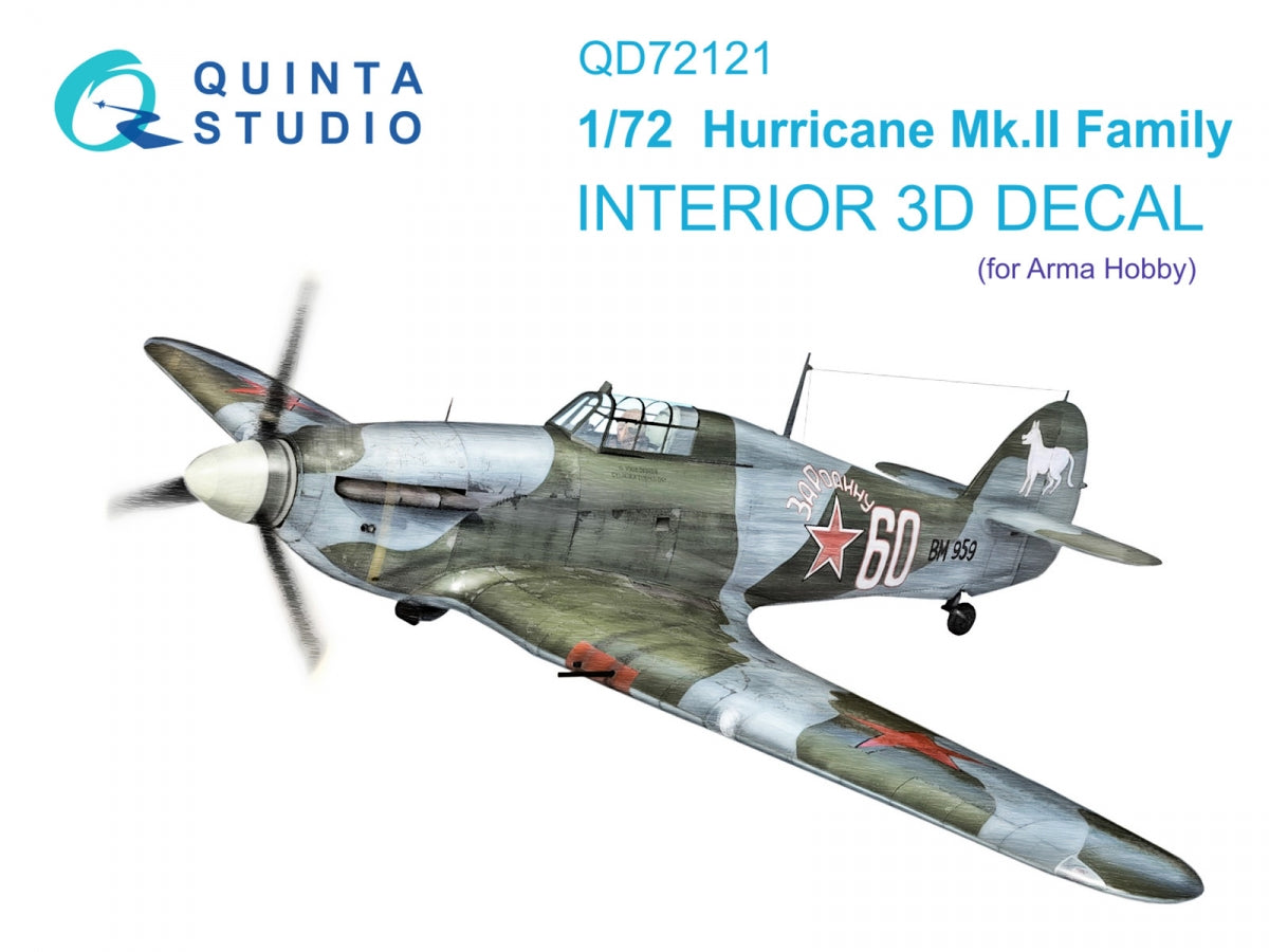 Quinta Studio QD72121 Hurricane Mk.II family 3D-Printed colored Interior on decal paper (Arma Hobby) 1/72