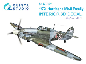 Quinta Studio QD72121 Hurricane Mk.II family 3D-Printed colored Interior on decal paper (Arma Hobby) 1/72