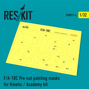 RESKIT RSM32-0006 F/A-18C &amp;quot;HORNET&amp;quot; PRE-CUT PAINTING MASKS FOR KINETIC / ACADEMY KIT 1/32