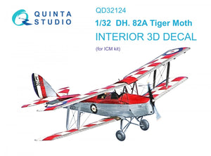 Quinta Studio QD32124 DH 82A Tiger Moth 3D-Printed &amp;amp; colored Interior on decal paper (ICM) 1/32