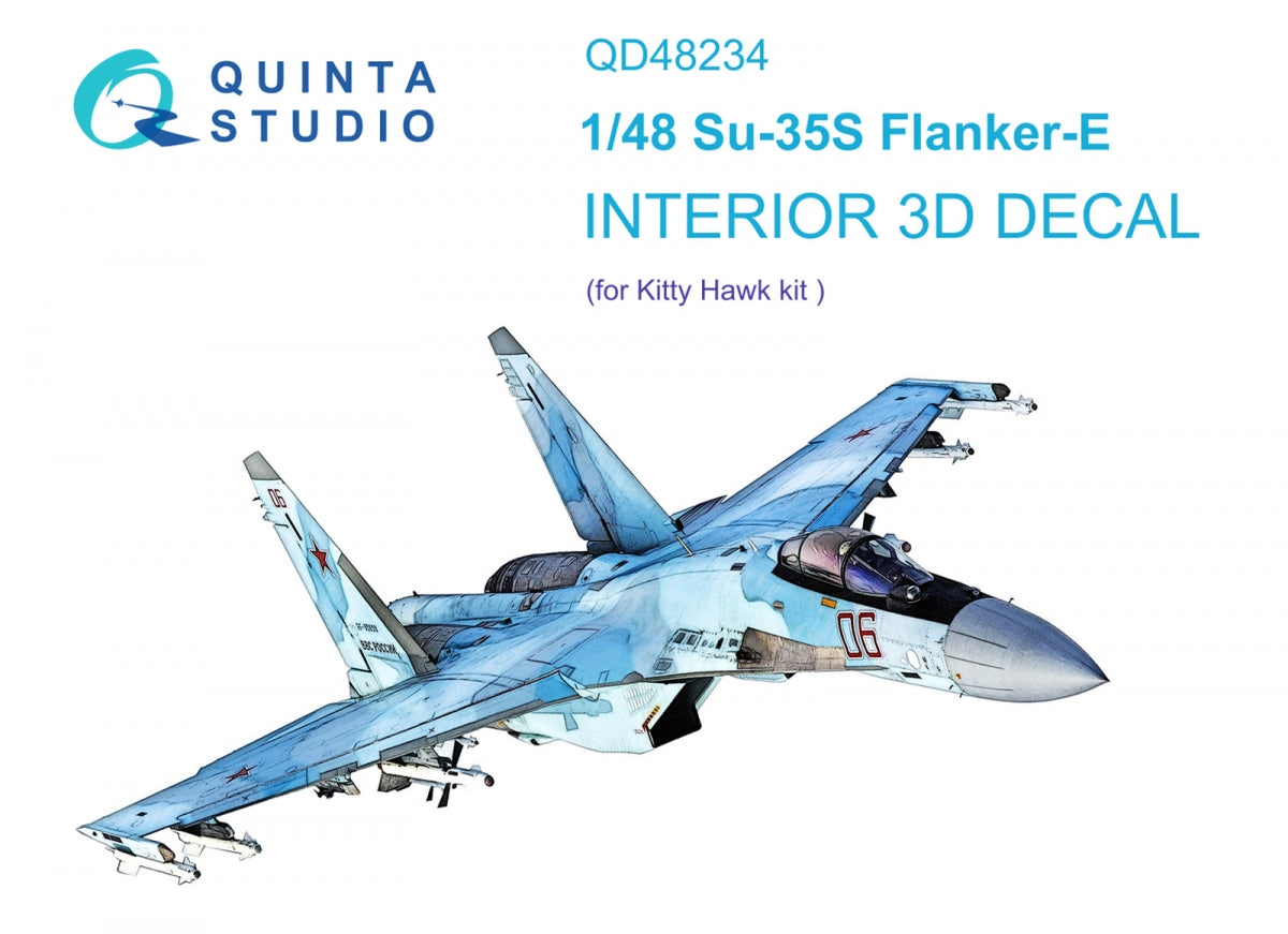 Quinta Studio QD48234 Su-35S 3D-Printed &amp;amp; colored Interior on decal paper (KittyHawk) 1/48