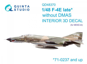 Quinta Studio QD48370 F-4E late without DMAS 3D-Printed &amp;amp; colored Interior on decal paper (Meng) 1/48