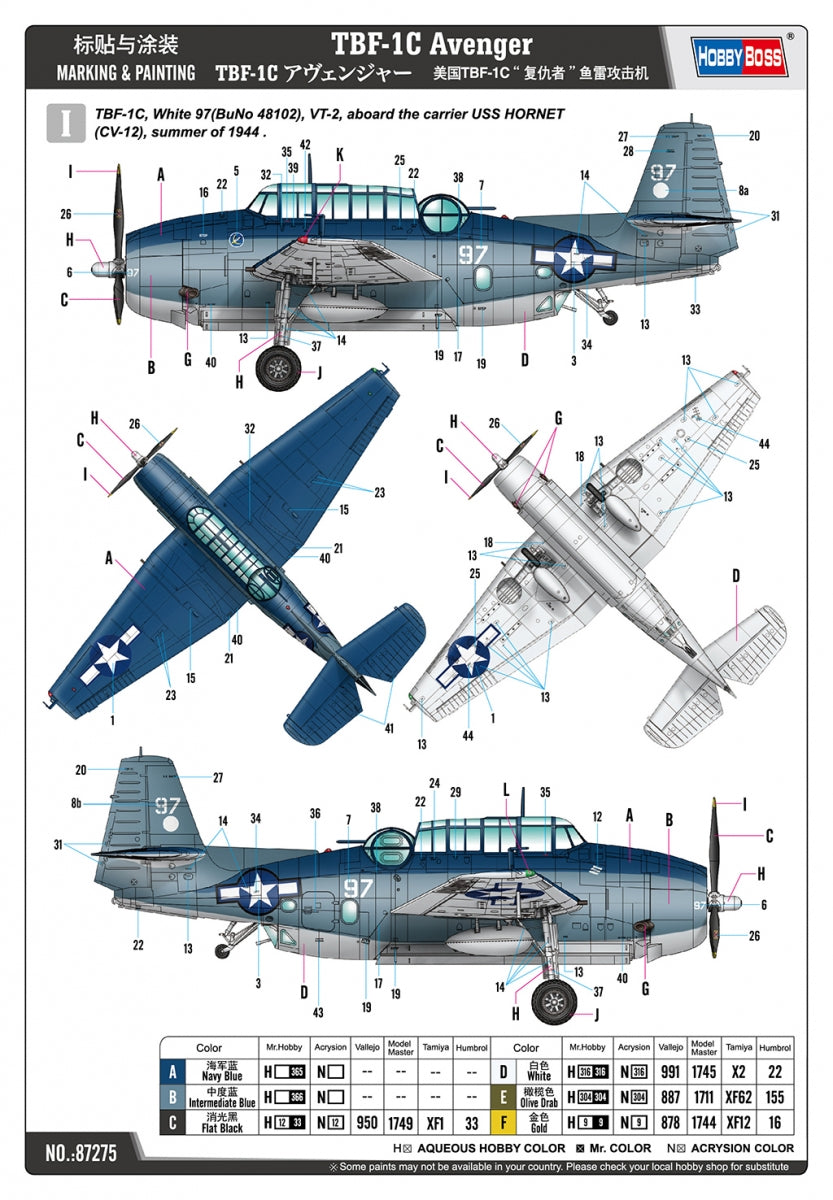 Hobby Boss 87275 TBF-1C Avenger 1/72