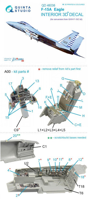 Quinta Studio QD48038 F-15A 3D-Printed &amp;amp; colored Interior on decal paper (for GWH kit) 1/48 – image 10