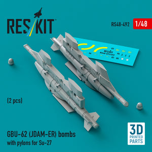 RESKIT RS48-0492 GBU-62 (JDAM-ER) bombs with pylons for Su-27 &amp;quot;Flanker&amp;quot; (2 pcs) (3D Printed) 1/48 – obrázek 2