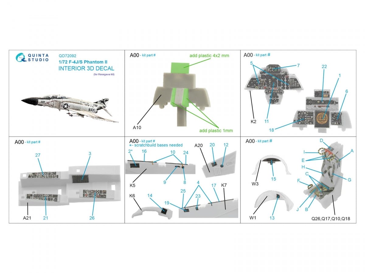 Intérieur imprimé en 3D et coloré sur papier décalcomanie Quinta Studio QD72092 F-4J/S (Hasegawa) 1/72 – image 2