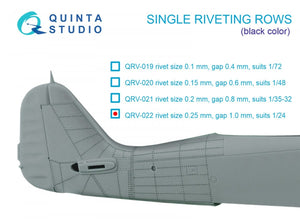 Quinta Studio QRV-022 Single riveting rows (rivet size 0.25 mm, gap 1.0 mm, suits 1/24 scale), Black color, total length 5.8 m/19 ft