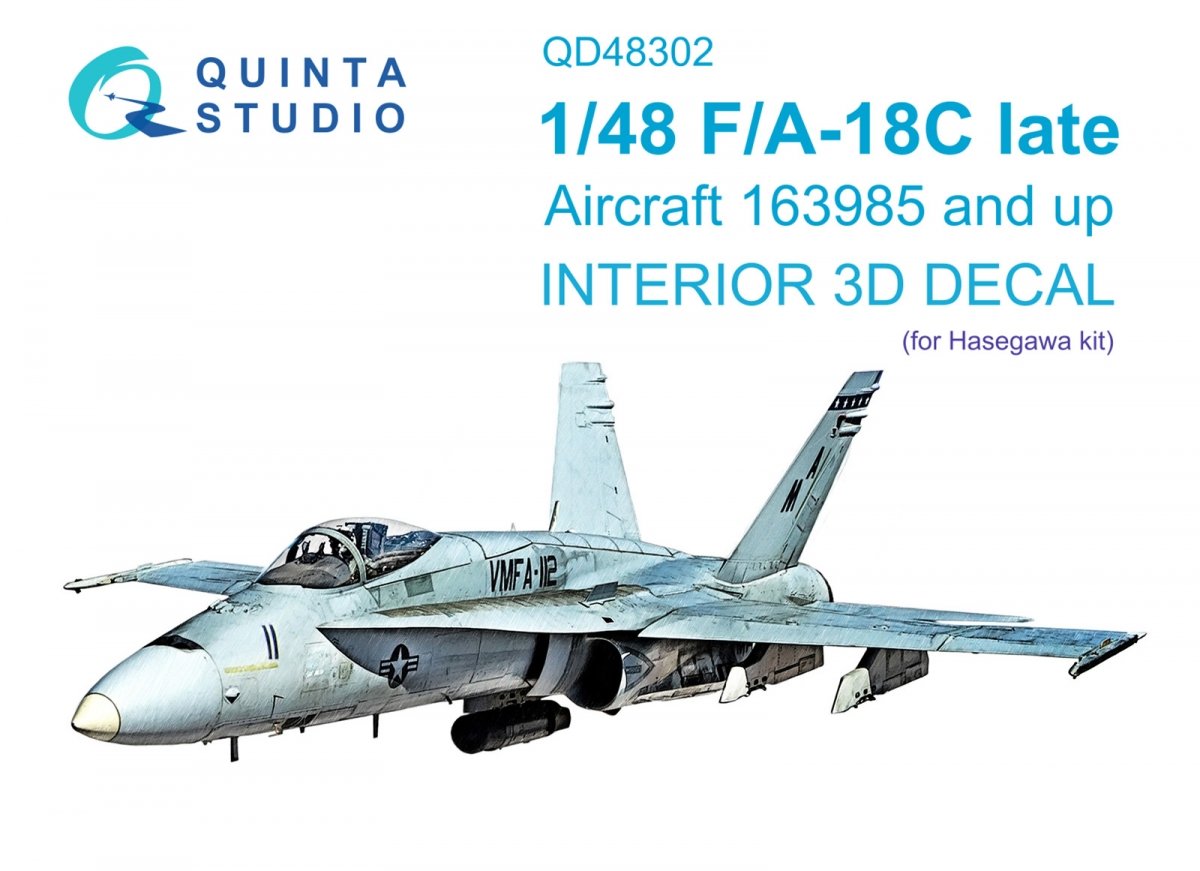Quinta Studio QD48302 F/A-18C late 3D-Printed &amp;amp; colored Interior on decal paper (Hasegawa) 1/48
