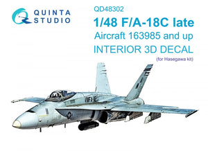 Quinta Studio QD48302 F/A-18C late 3D-Printed &amp;amp; colored Interior on decal paper (Hasegawa) 1/48