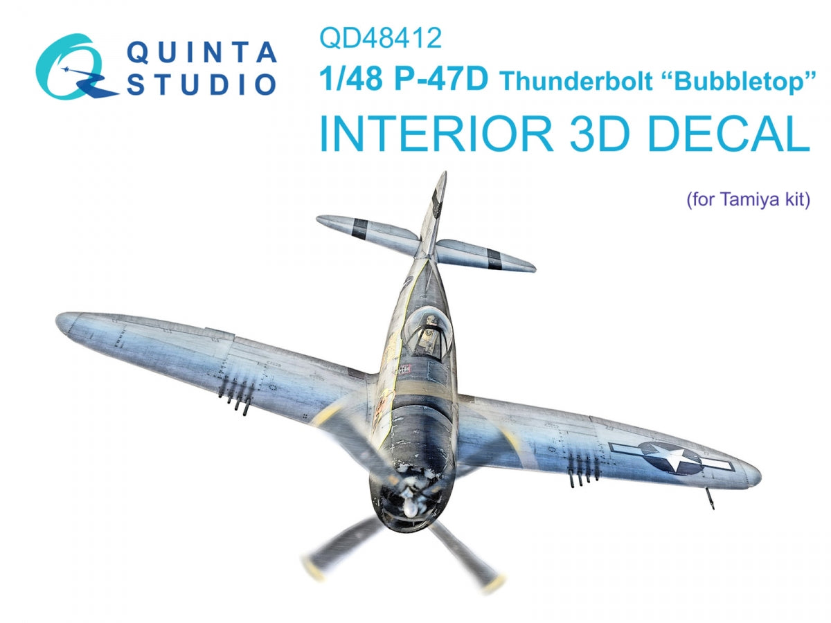 Quinta Studio QD48412 P-47D Thunderbolt Bubbletop 3D-Printed &amp;amp; colored Interior on decal paper (Tamiya) 1/48