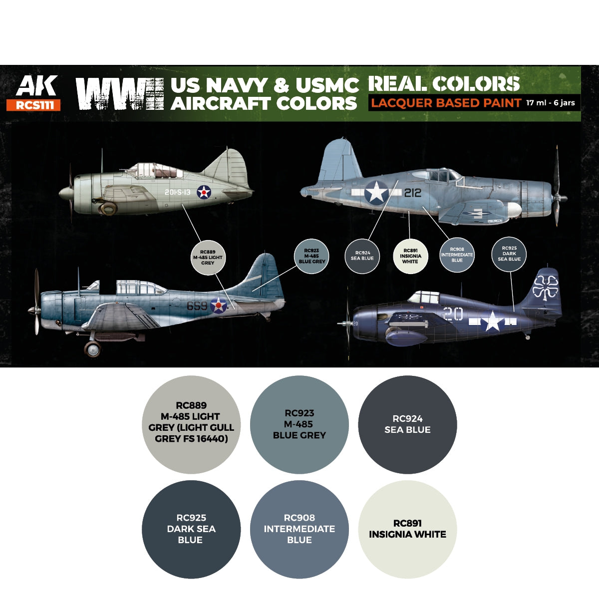AK Interactive RCS111 WWII US Navy &amp;amp; USMC Aircraft Colors 6x17ml – image 2