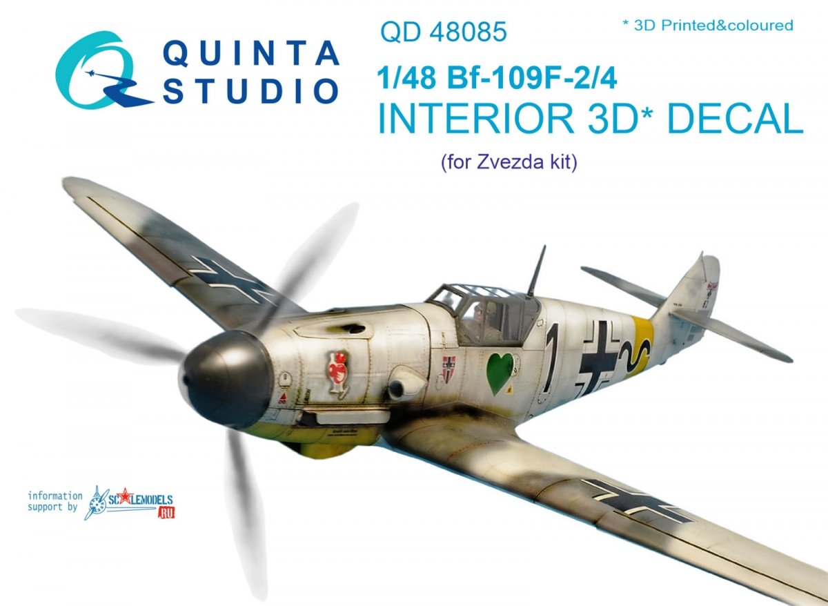 Quinta Studio QD48085 Bf 109F-2/F-4 3D-Printed &amp; colored Interior on decal paper (for Zvezda kit) 1/48