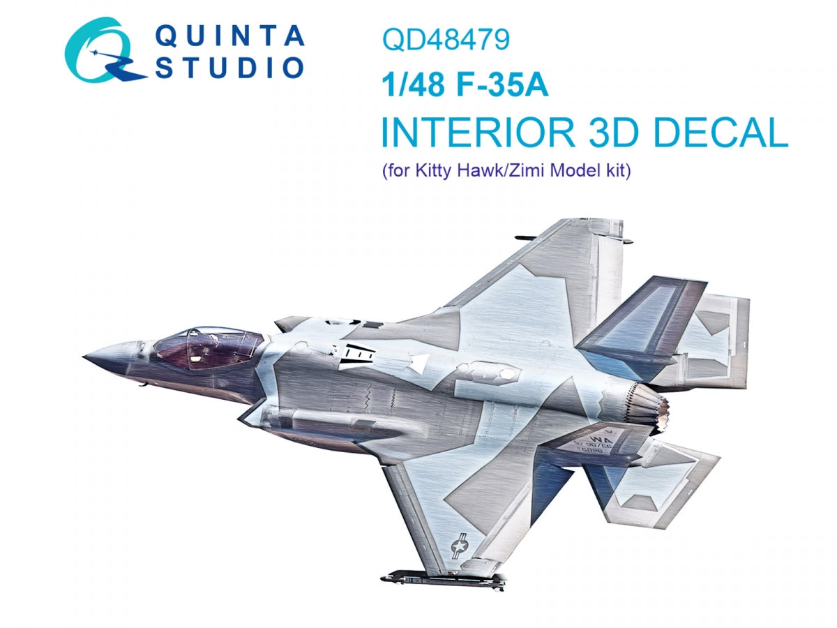 Quinta Studio QD48479 F-35A 3D-Printed &amp;amp; colored Interior on decal paper (Kitty Hawk/Zimi Model) 1/48