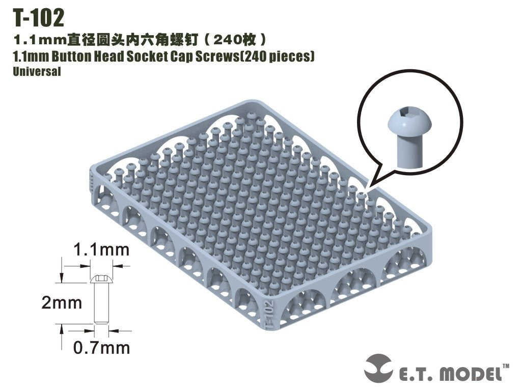 ET Model T-102 1.1mm Button Head Socket Cap Screws 240 pieces