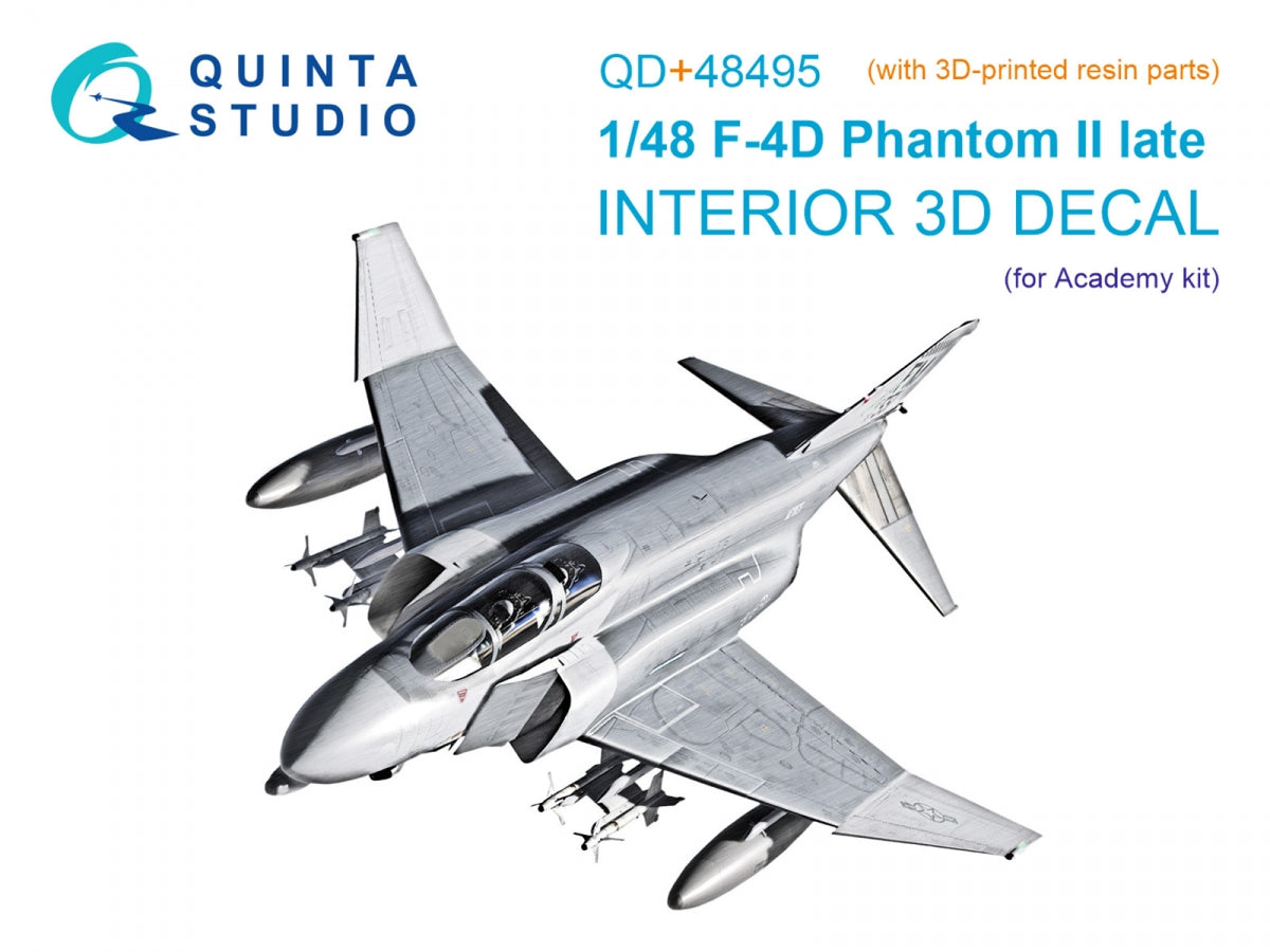 Quinta Studio QD+48495 F-4D late Phantom II 3D-Printed &amp;amp; colored Interior on decal paper (Academy) (with 3D-printed resin parts) 1/48