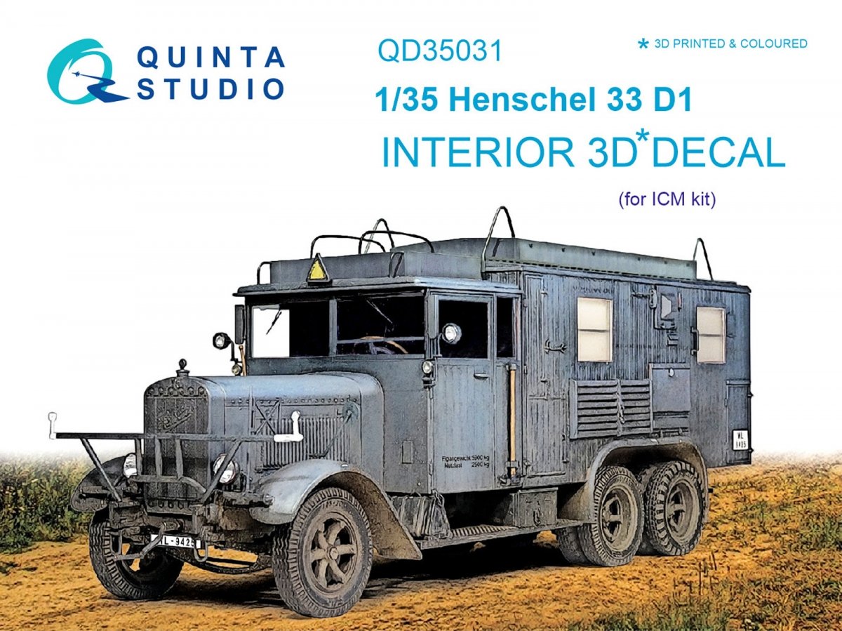 Quinta Studio QD35031 Henschel 33 D1 3D-Printed &amp; colored Interior on decal paper (for ICM kit) 1/35
