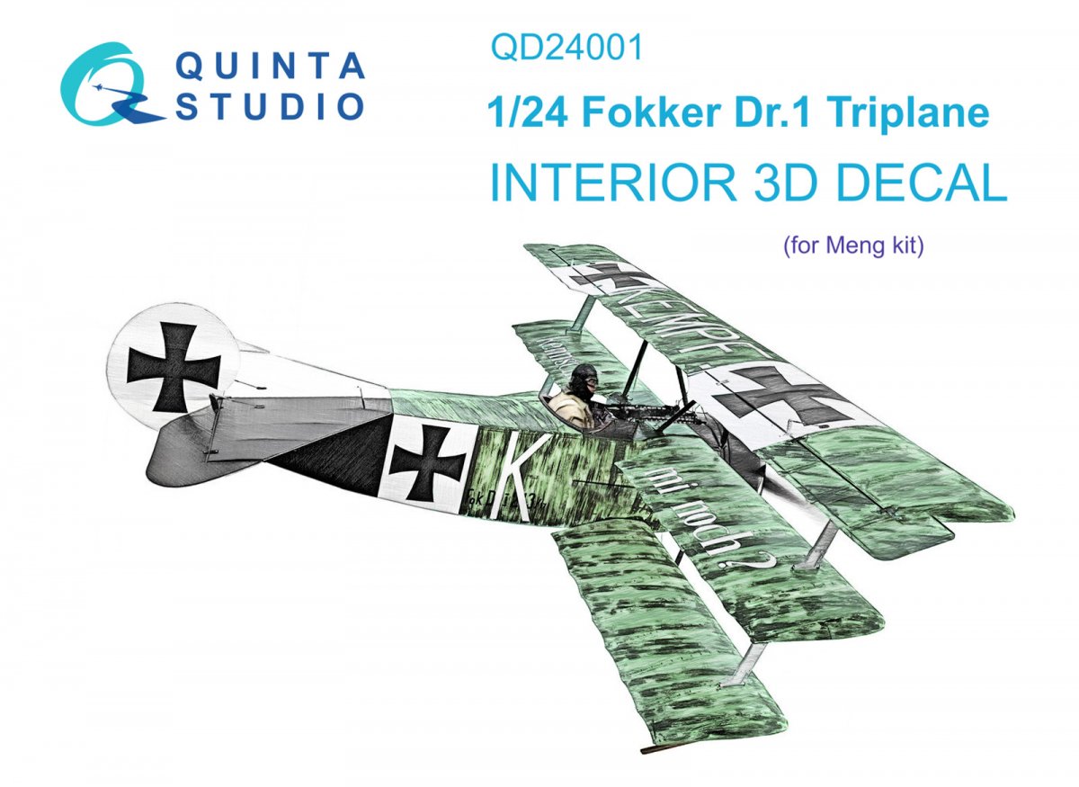 Quinta Studio QD24001 Fokker Dr.1 3D-Printed &amp;amp; colored Interior on decal paper (Meng) 1/24