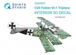 Quinta Studio QD24001 Fokker Dr.1 3D-Printed &amp;amp; colored Interior on decal paper (Meng) 1/24