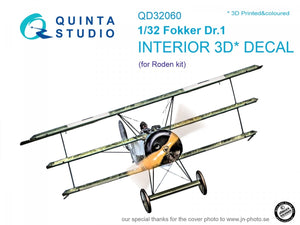 Quinta Studio QD32060 Fokker Dr.1 3D-Printed &amp;amp; colored Interior on decal paper (for Roden kit) 1/32