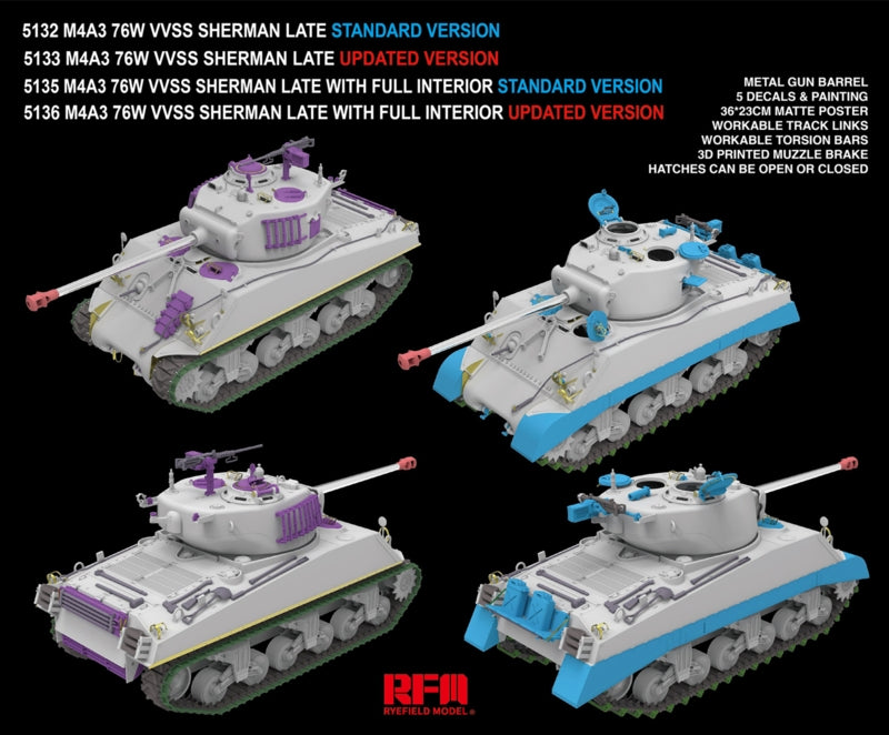 Rye Field Model 5132 M4A3 76W VVSS Sherman Late Standard Version 1/35 – immagine 5