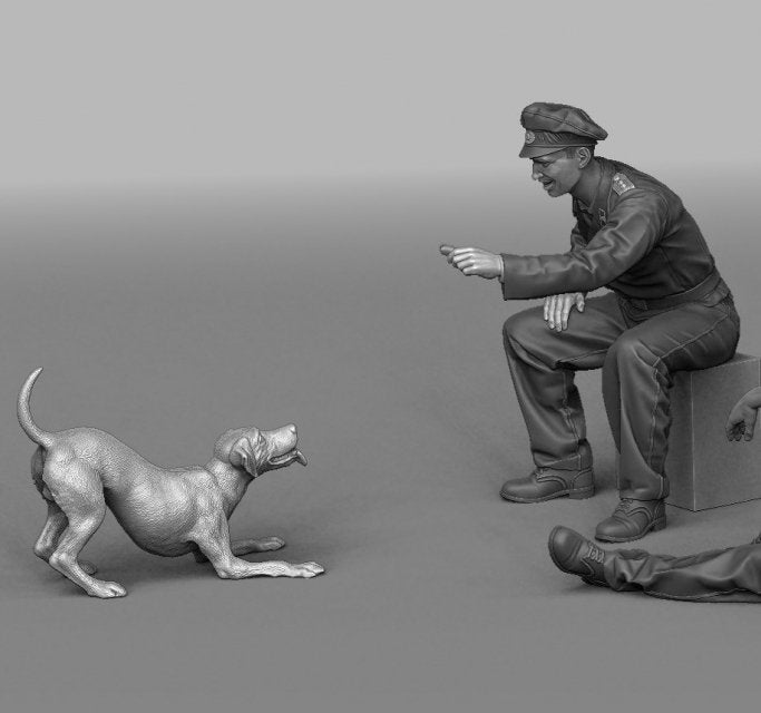 Panzer Art FI35-072 German tank officer playing with puppy 1/35