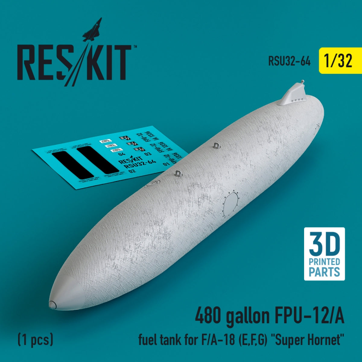 RESKIT RSU32-0064 480 gallon FPU-12/A fuel tank for F/A-18 (E,F,G) "Super Hornet" (1 pcs) (3D Printed) 1/32