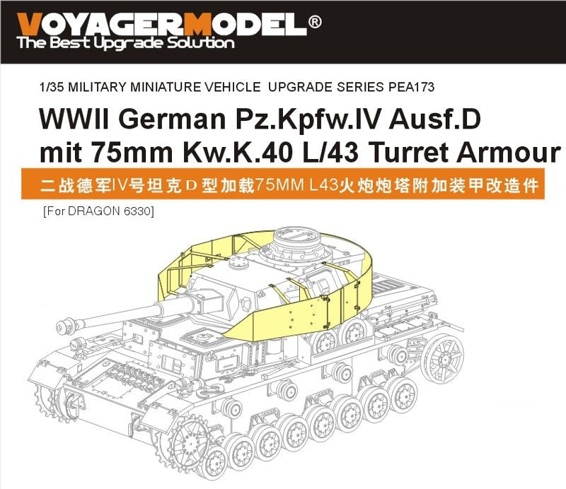 Voyager Model PEA173 WWII German Pz.Kpfw.IV Ausf.D mit 75mm Kw.K.40 L/43 Turret Armor (For DRAGON 6330) 1/35 – Bild 2