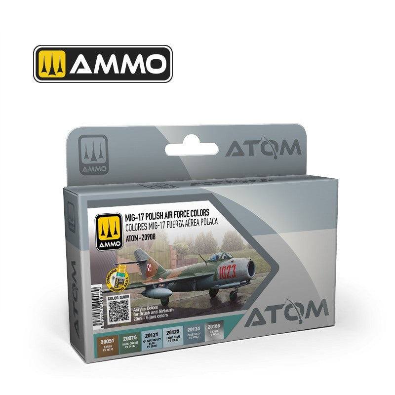 AMMO of Mig Jimenez 20908 ATOM MIG-17 Polish Air Force Colors Set 6x20ml